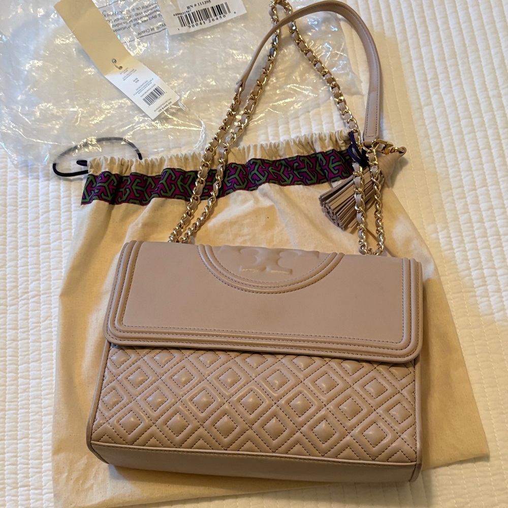 Tory Burch Large Fleming Convertible Shoulder Bag.  Color is bedrock